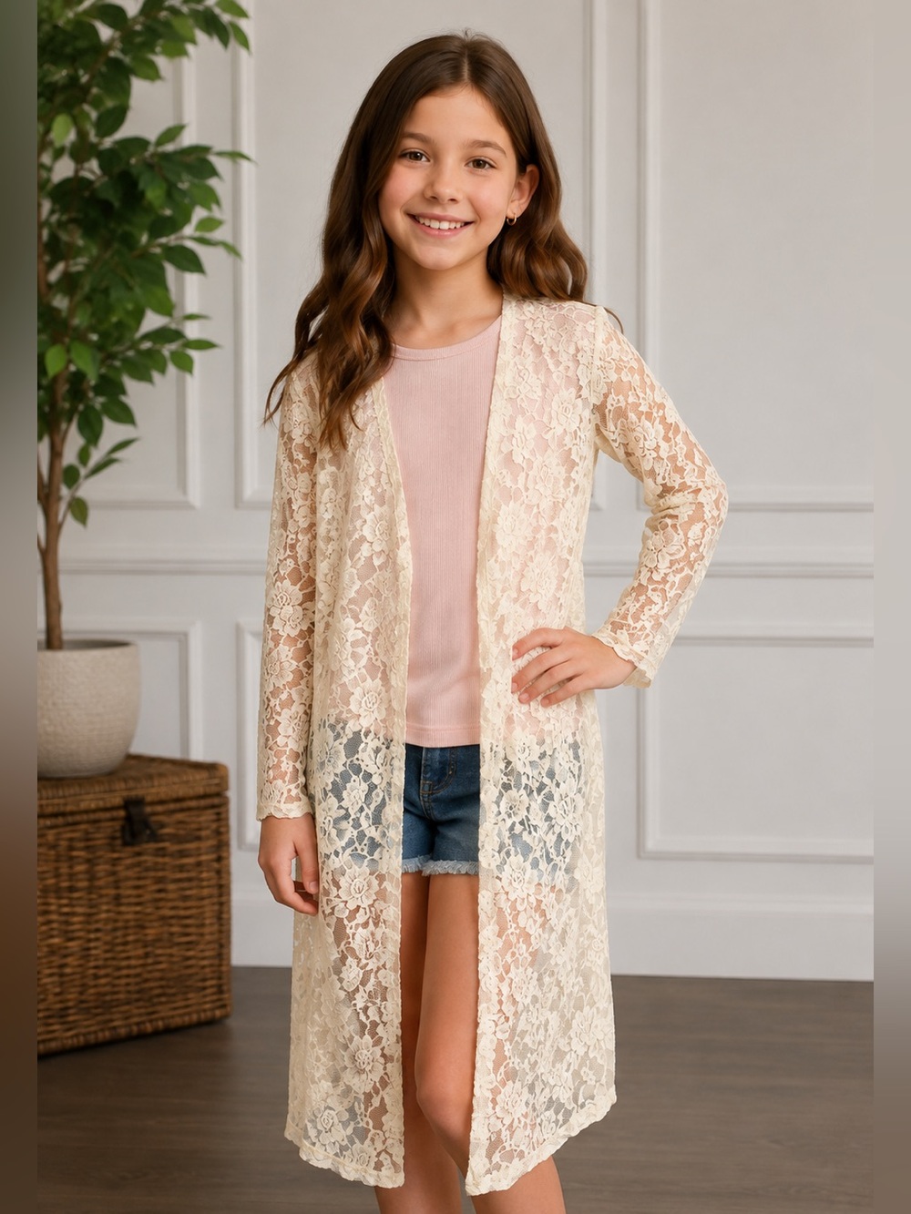 Graceful Lace Duster Cardigan – Girls Collection